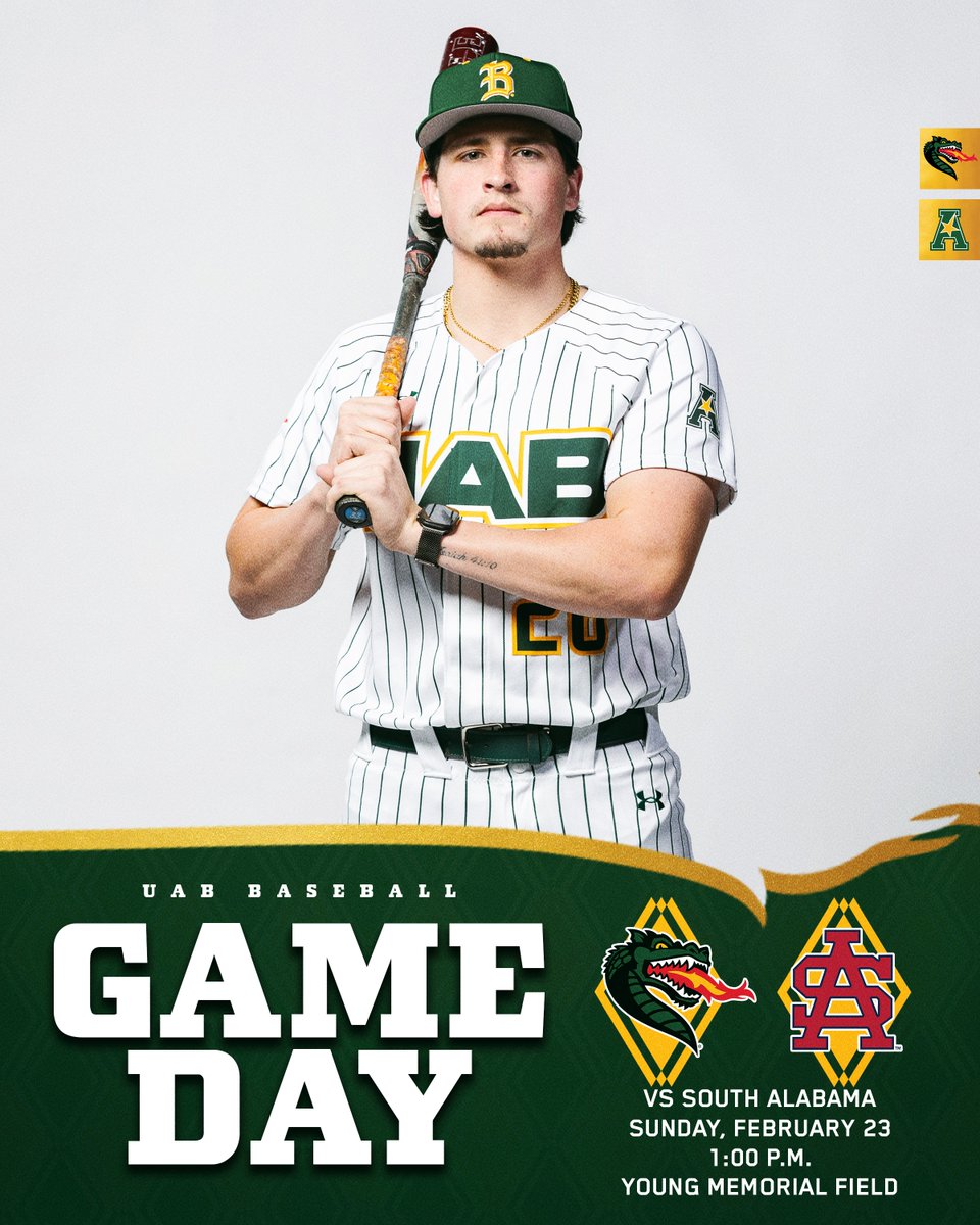 UAB_Baseball's tweet image. The job's not finished.

🆚 South Alabama
🕐 1 p.m.
📍 Young Memorial Field
📺 es.pn/4bkQrFi
📊 bit.ly/4bgA9xe

#WinAsOne