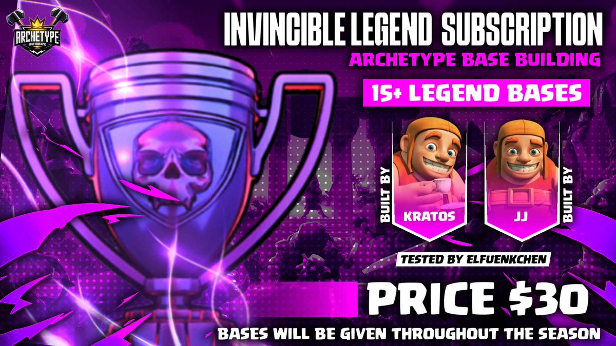 Archetype Base Building (@archetype_bb) on Twitter photo 🔥 INVINCIBLE LEGEND SUBSCRIPTION 🔥
🏆 15+ PRO Legend Bases built <a href="/KRATOS_coc1/">Kratos coc</a> & @coc_jj29306, battle-tested by <a href="/elfuenkchen_coc/">elfuenkchen</a>!
✅ Fresh, unbeatable bases all season
✅ Max defense = More trophies
Join our discord and order now!
discord.gg/atbb 🔥 INVINCIBLE LEGEND SUBSCRIPTION 🔥
🏆 15+ PRO Legend Bases built <a href="/KRATOS_coc1/">Kratos coc</a> & @coc_jj29306, battle-tested by <a href="/elfuenkchen_coc/">elfuenkchen</a>!
✅ Fresh, unbeatable bases all season
✅ Max defense = More trophies
Join our discord and order now!
discord.gg/atbb