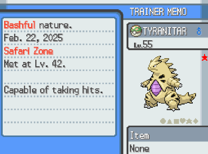 Member #6 of the SS SBQ was found after 5280 REs. Caught on the first phase, which is kinda insane. Shiny Tyranitar looks insane in this game. No clue yet what Member #7 will be, but we'll what happens.