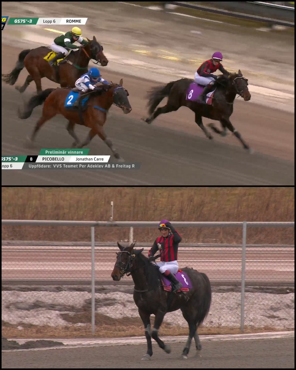 Seger för Picobello!😃🥇Ihop med <a href="/JonCarremonte/">Jonathan Carré🏇🏻🇫🇷🇸🇪</a> blev det tredje raka i monté idag på Rommetravet och Picobello är fortsatt obesegrad under sadel. Grattis säger vi till ägarna VVS Teamet Per Adeklev AB, m fl och till skötare Cimone!💐 Förstapriset idag var 40.000 kronor.