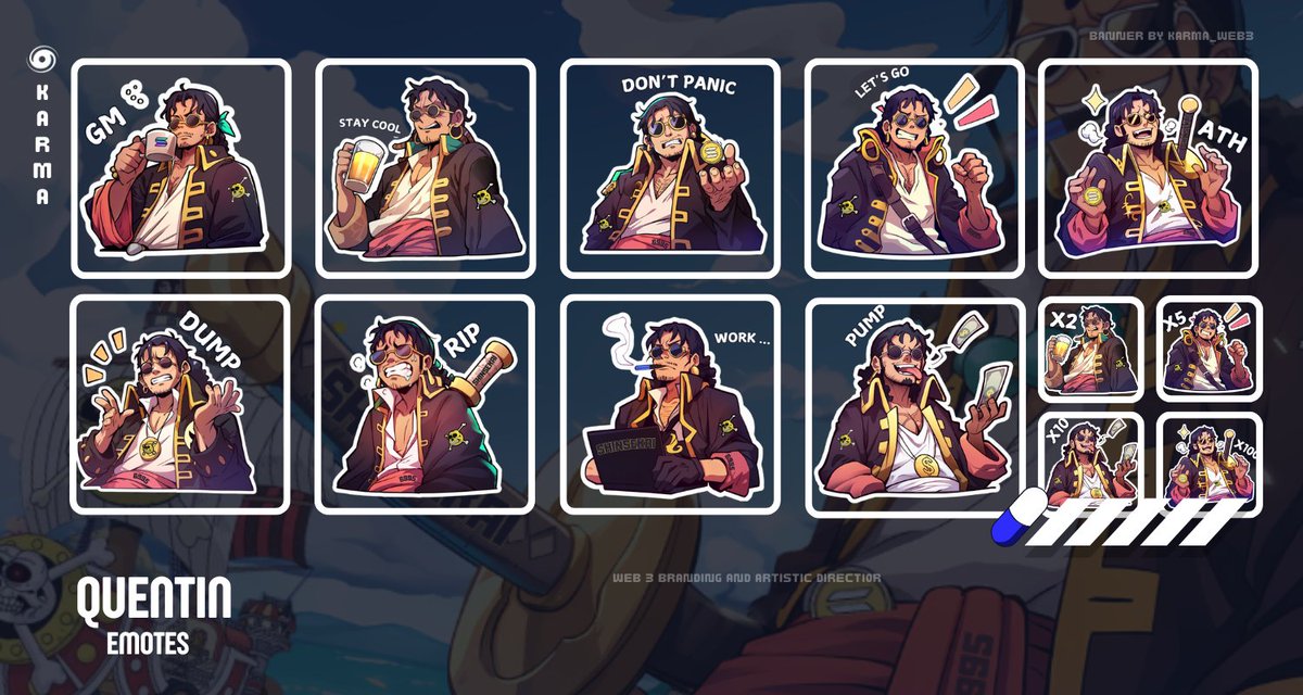 // REBRANDING EMOTES // 

Commandes aujourd'hui pour <a href="/punk6995/">Barbossa 🏴‍☠️</a> ! J'ai repris son personnage réalisé pour sa nouvelle bannière pour le dériver en plusieurs emotes à utiliser avec sa communauté ! (Discord, Twitch ...)