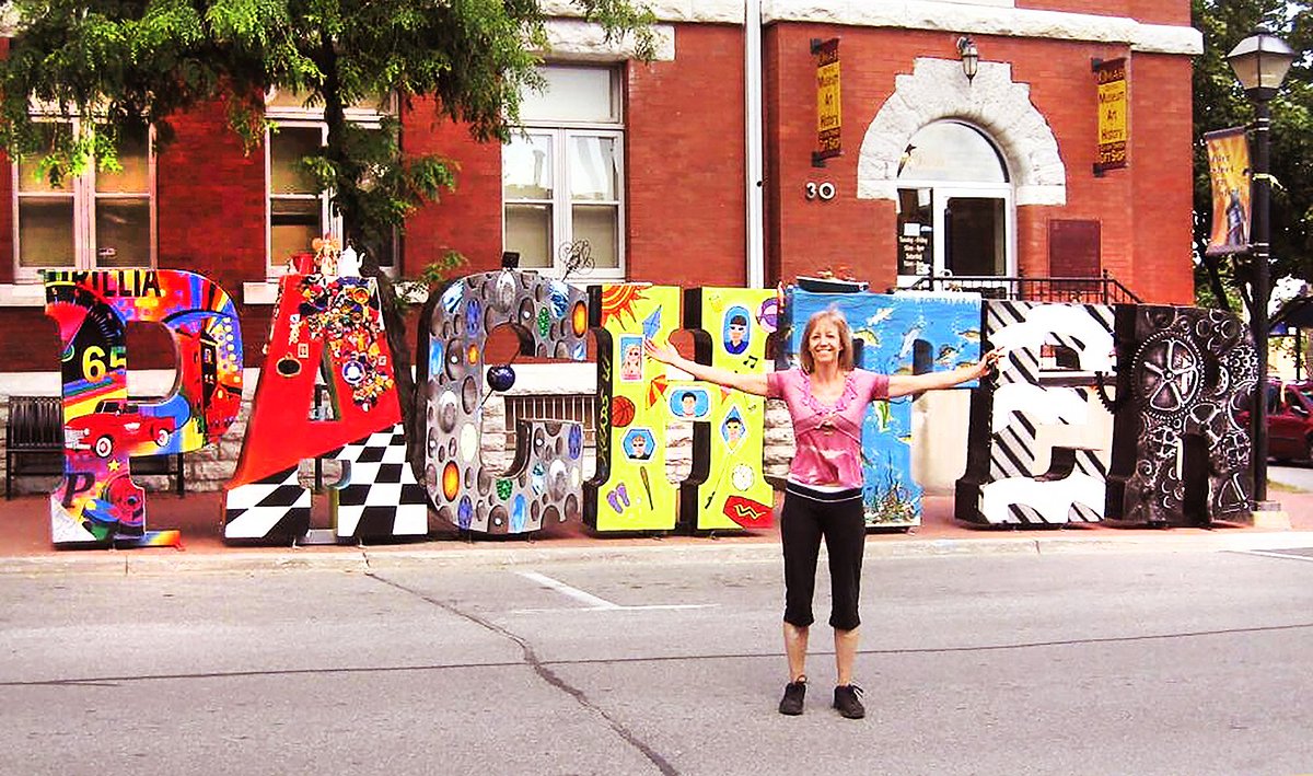 My solo exhibition at the Orillia Museum of Art &amp; History, July 2013. Here's Leslie Fournier with LETTERS she got local artists to paint and install in front of the Museum.