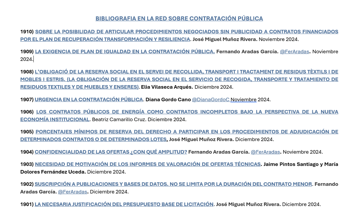 Contrato de obras (@contratodeobras) on Twitter photo contratodeobras.com/2025/02/biblio… BIBLIOGRAFIA EN LA RED SOBRE CONTRATACIÓN PÚBLICA: Diez (10) nuevas entradas. <a href="/FerAradas/">Fer Ara das</a>; <a href="/DianaGordoC/">Diana Gordo Cano</a>; <a href="/pintos_jaime/">Jaime Pintos Santiago</a>; <a href="/MDFUcp/">María Dolores Fernández Uceda</a>; Elia Vilaseca Arqués. <a href="/contractaciocat/">Contractació</a>; José Miguel Muñoz Rivera. contratodeobras.com/2025/02/biblio… BIBLIOGRAFIA EN LA RED SOBRE CONTRATACIÓN PÚBLICA: Diez (10) nuevas entradas. <a href="/FerAradas/">Fer Ara das</a>; <a href="/DianaGordoC/">Diana Gordo Cano</a>; <a href="/pintos_jaime/">Jaime Pintos Santiago</a>; <a href="/MDFUcp/">María Dolores Fernández Uceda</a>; Elia Vilaseca Arqués. <a href="/contractaciocat/">Contractació</a>; José Miguel Muñoz Rivera.