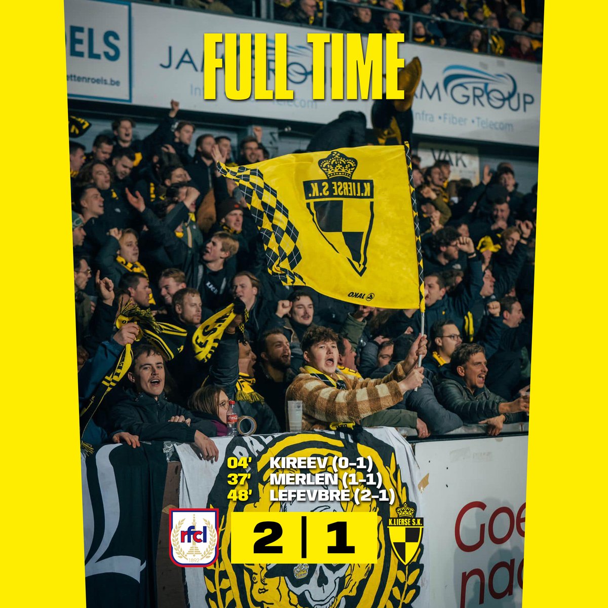 ⏱ EINDE WEDSTRIJD | 2️⃣ - 1️⃣ | Na de snelle 2-1 in het begin van de tweede helft, streed Lierse voor wat het waard was. Kireev was er tot drie keer toe dichtbij, maar de gelijkmaker zat er niet meer in. #LUILIE