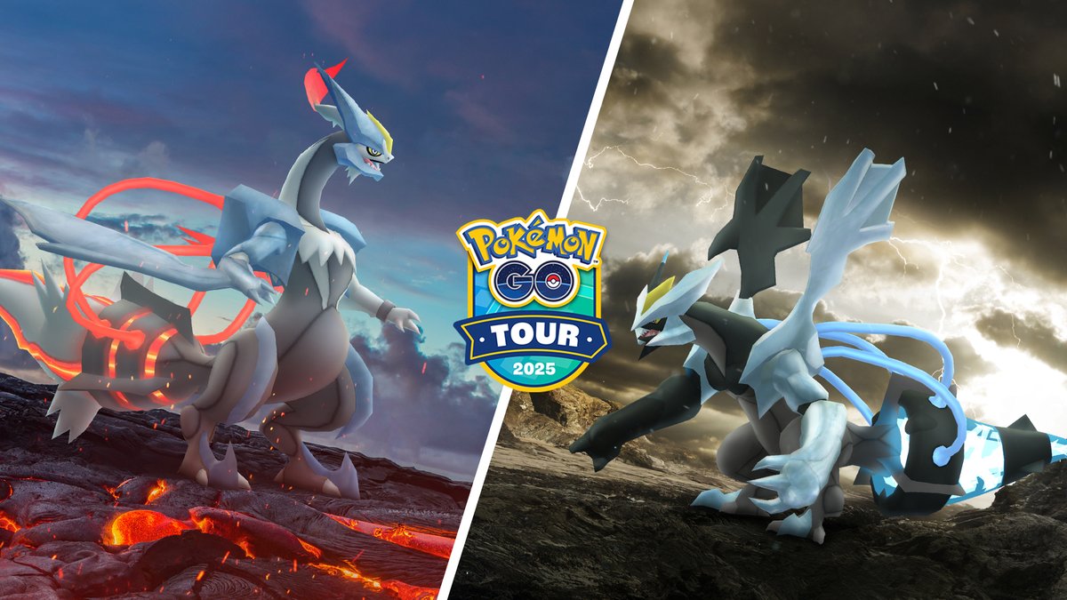 PokemonGoApp's tweet photo. Trainers! Black Kyurem and White Kyurem are making their Pokémon GO debuts at #PokemonGOTour: Unova – Global! 

Their signature moves, Freeze Shock and Ice Burn, will have brand new Adventure Effects!

https://t.co/UIzHOqRTin https://t.co/8dnMggo4qX