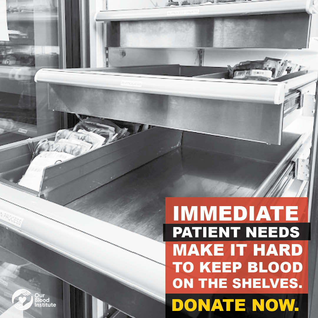 Blood shortages mean patients in need may have to wait—and in emergencies, waiting is not an option. These shelves should be stocked with lifesaving blood, but we need YOU to help fill them. Don’t wait until it’s too late. Donate today: bit.ly/4i5Abd9.