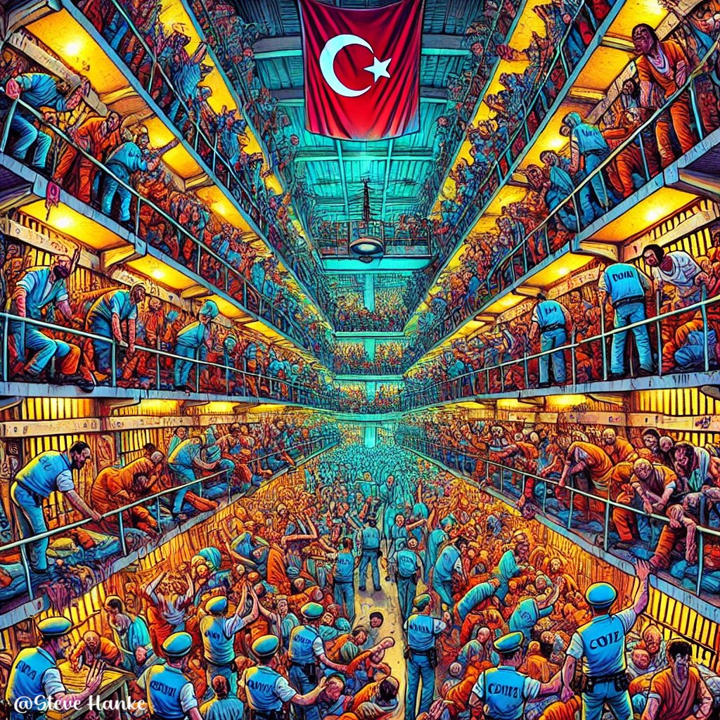 steve_hanke's tweet image. #TurkeyWatch🇹🇷: In just 7 months, Turkey’s overcrowded prison population surged by over 50,000.

As of February 3, 2025, the number of inmates in Turkey has climbed to 392,456, exceeding the maximum capacity of 299,940 by a STUNNING 30%.