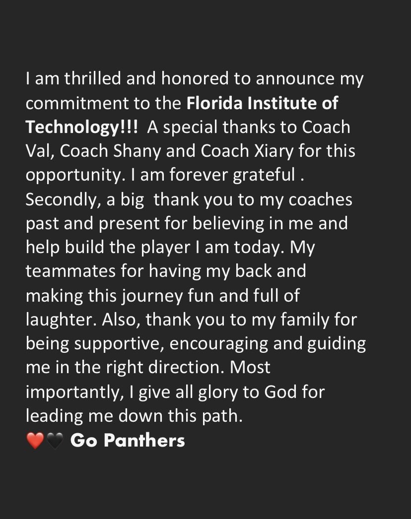 Extremely blessed for this opportunity. ❤️🖤 Go Panthers ⁦<a href="/Valesilves19/">Valeria Silvestrini</a>⁩ ⁦⁦⁦<a href="/FloridaTechSB/">Florida Tech Softball</a>⁩ ⁦<a href="/07Vipers/">Atlanta Vipers Gold '07 - Maldonado</a>⁩ ⁦<a href="/jodi7us/">Jodi Bayles</a>⁩ ⁦<a href="/LHSoftball/">Lake Howell Softball🥎</a>⁩ ⁦<a href="/LHHS_Athletics/">Lake Howell Athletics</a>⁩ #committed