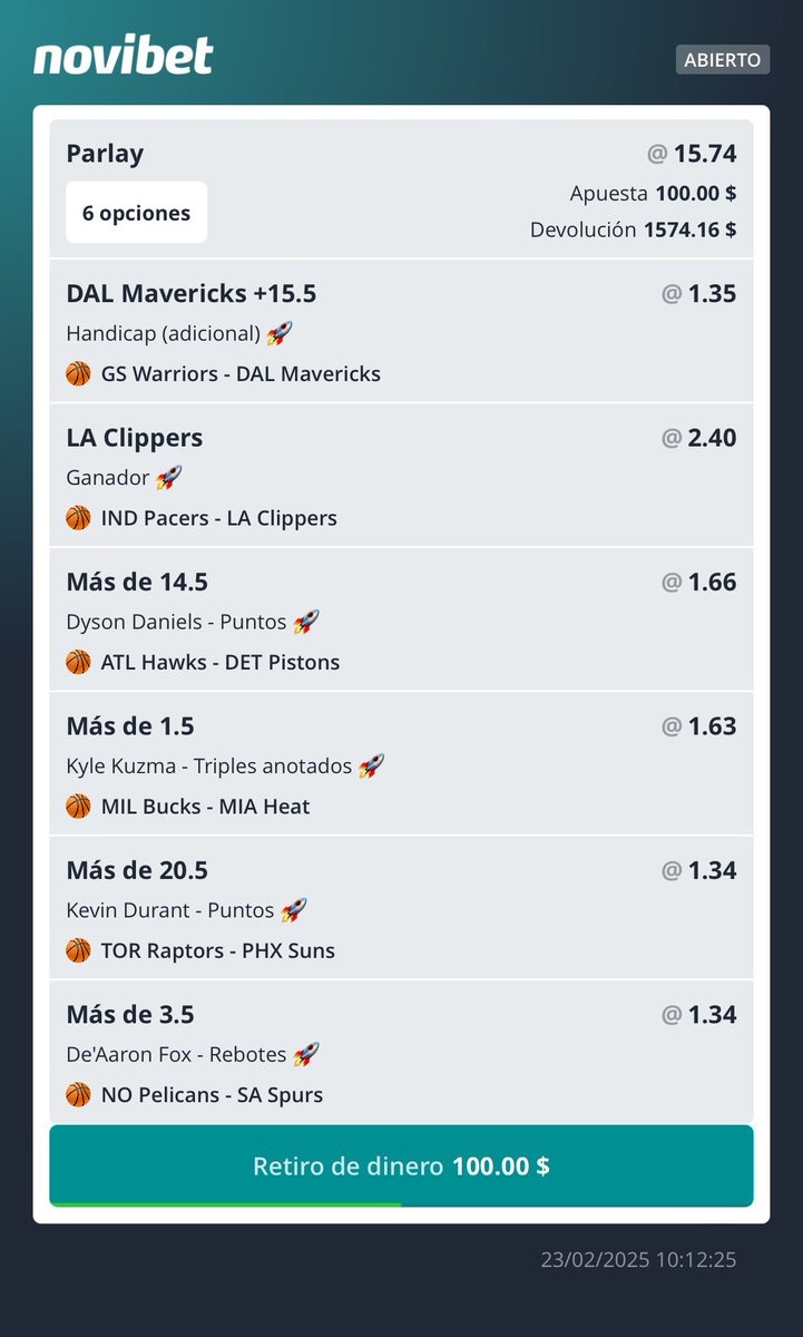 PicksHades's tweet photo. Parlay +1600 nba 🔥🫶

Si se gana se van dos trasferencias de $250 entre los likes y comentarios y claro deven de seguirme ✌️

Difícil pero no imposible el que no arriesga no gana a darle familia 👊🏻

#nba #Parlays #Props https://t.co/h5UJebMPv3