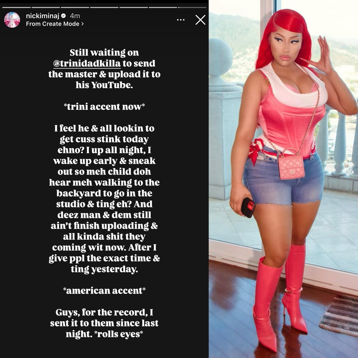 nmcaviar's tweet photo. .@NICKIMINAJ with a message via Instagram Stories regarding the #EskimoRemix. https://t.co/Mnr7Jz8NFq