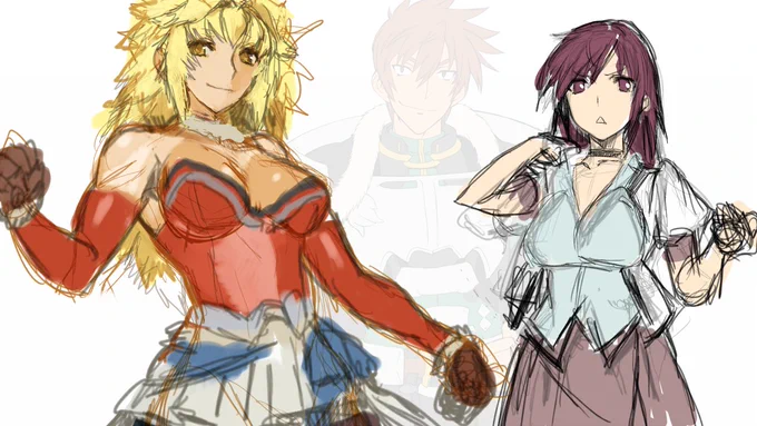 0258 立ち絵/ラフ: アルカネーゼ&アタゴ 登場キャラが多いので立ち絵ラフはセットが主流。 なんでこの二人組?と思ったけど、 クエスト組だったわね。納得。 #ランス10 #ランスシリーズ