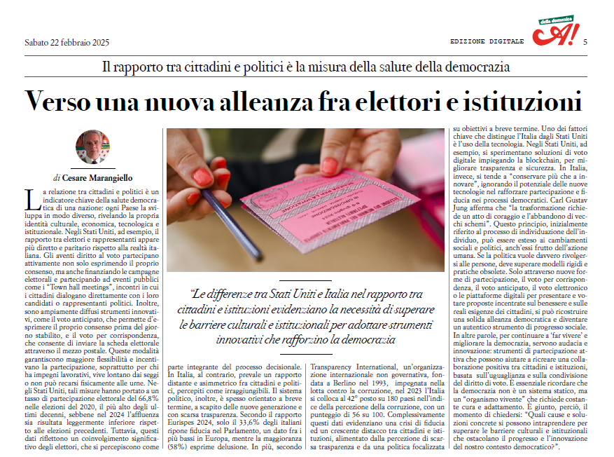 👉Per un'autentica democrazia è indispensabile un dialogo paritario e diretto fra politica e cittadini. Negli USA questo modello funziona: in Italia possiamo lavorare per rinnovare un rapporto che, attualmente, risulta subordinato e distante.
#Democrazia #Dialogo #Italia