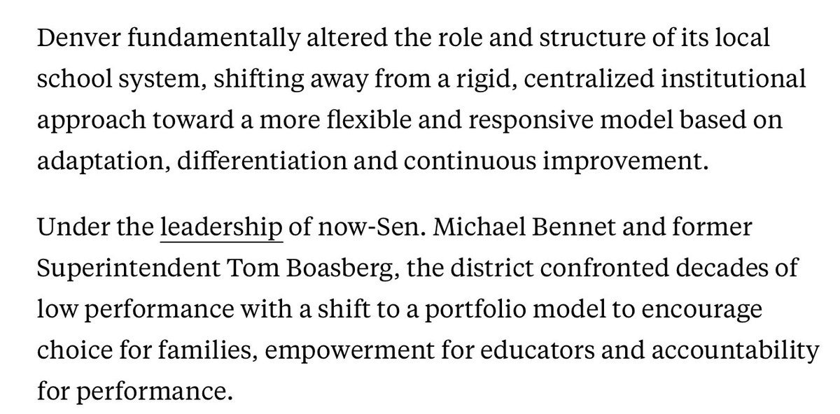 A lot of attention has been on the problems <a href="/MilwaukeeMPS/">Milwaukee MPS</a> - Denver (along with NOLA and DC, and the ongoing work in HOU) shows what possible.

🔑: 
Give families choices 
empower educators
get Central Office bureaucracy out of the way, &amp; 
hold ALL schools accountable for outcomes