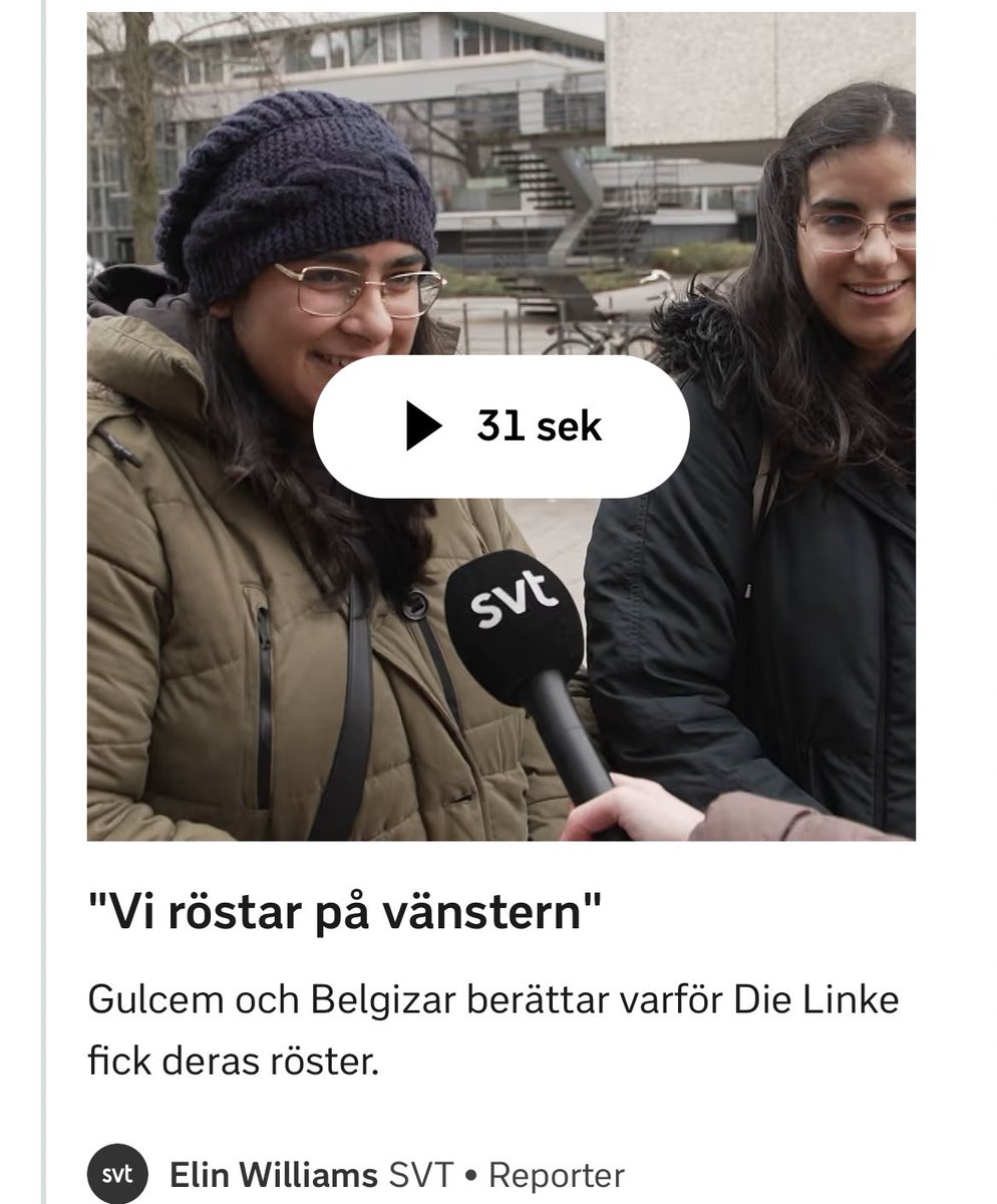HerrHusis's tweet photo. SVT:s rapportering om det tyska valet är bland det sämsta jag någonsin sett.

Trots att AfD är ett av Tysklands största partier har SVT inte lyckats hitta en enda person som säger något positivt om dem. 

För den genomsnittliga tittaren måste deras popularitet framstå som helt obegriplig – något som bara kan förklaras med “rasism” eller “manipulation av algoritmer”.

En sanslöst låg nivå, även för SVT.
