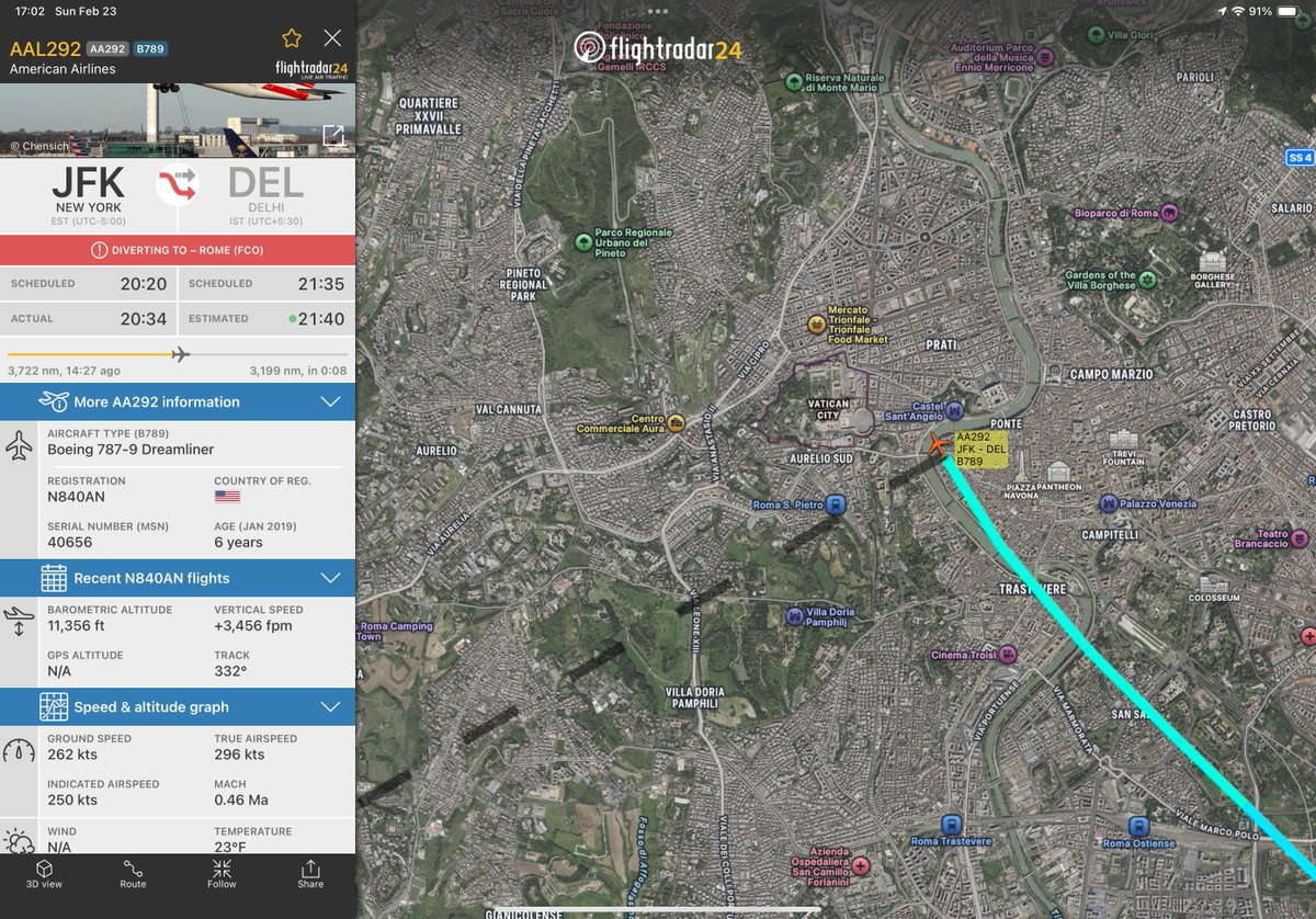 RalphTreitz's tweet photo. @planetreporter1 Passing The Vatican and the center of Rome. Should be a sign that there is no imminent threat to the plane and the passengers ?! https://t.co/fNv5Ua9C9b