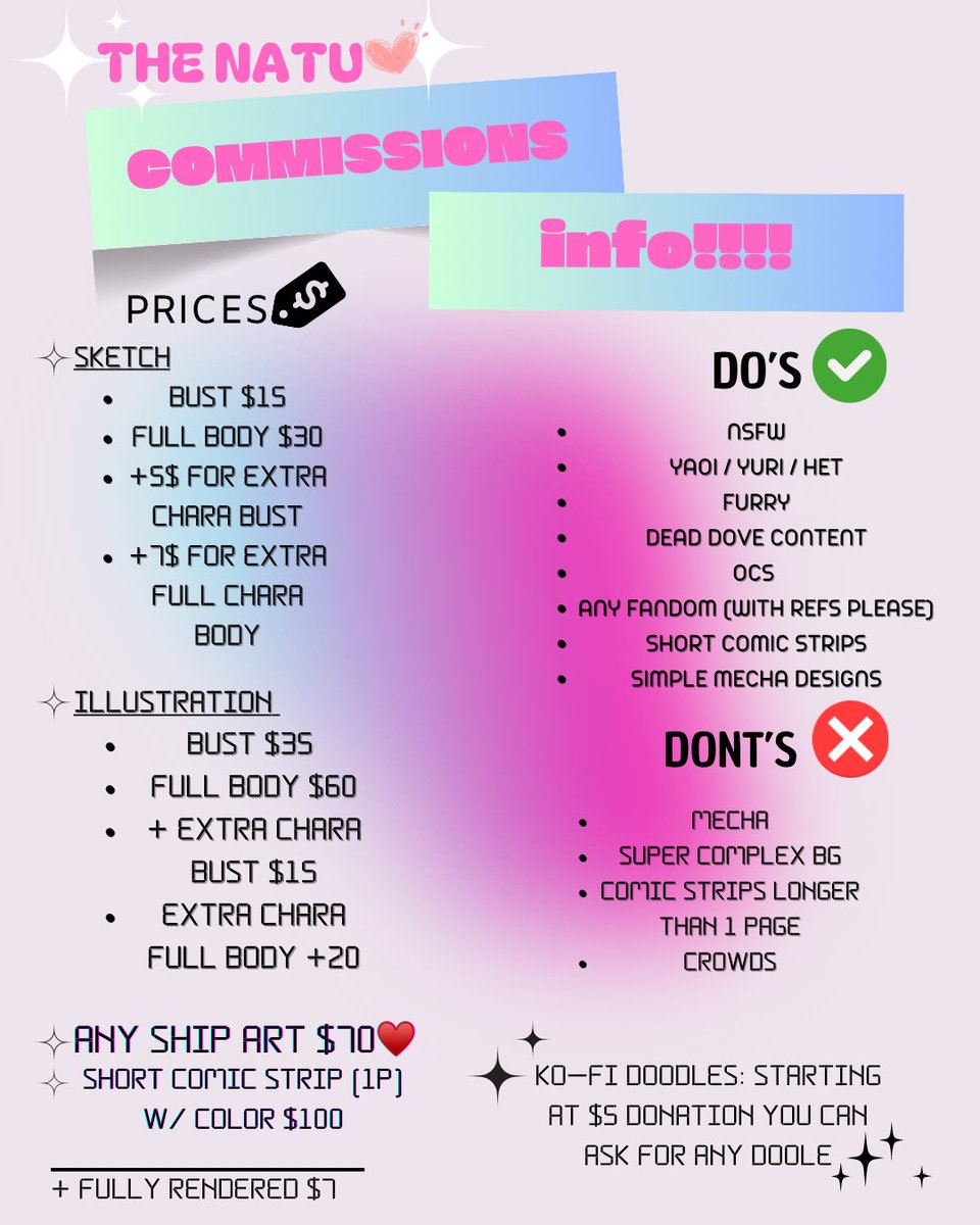 lucenyaris's tweet image. C0MMISSIONS ARE OPEN (˶˃ ᵕ ˂˶) .ᐟ.ᐟ
important note: I may take longer to deliver your comms since I have a day job! 𖦹ࡇ𖦹