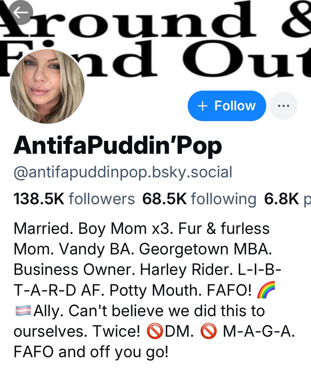 Okay! <a href="/Andie00471/">AntifaPuddin’Pop</a> is alive and thriving on BlueSky.
if you're following her, y'all should follow her there!
