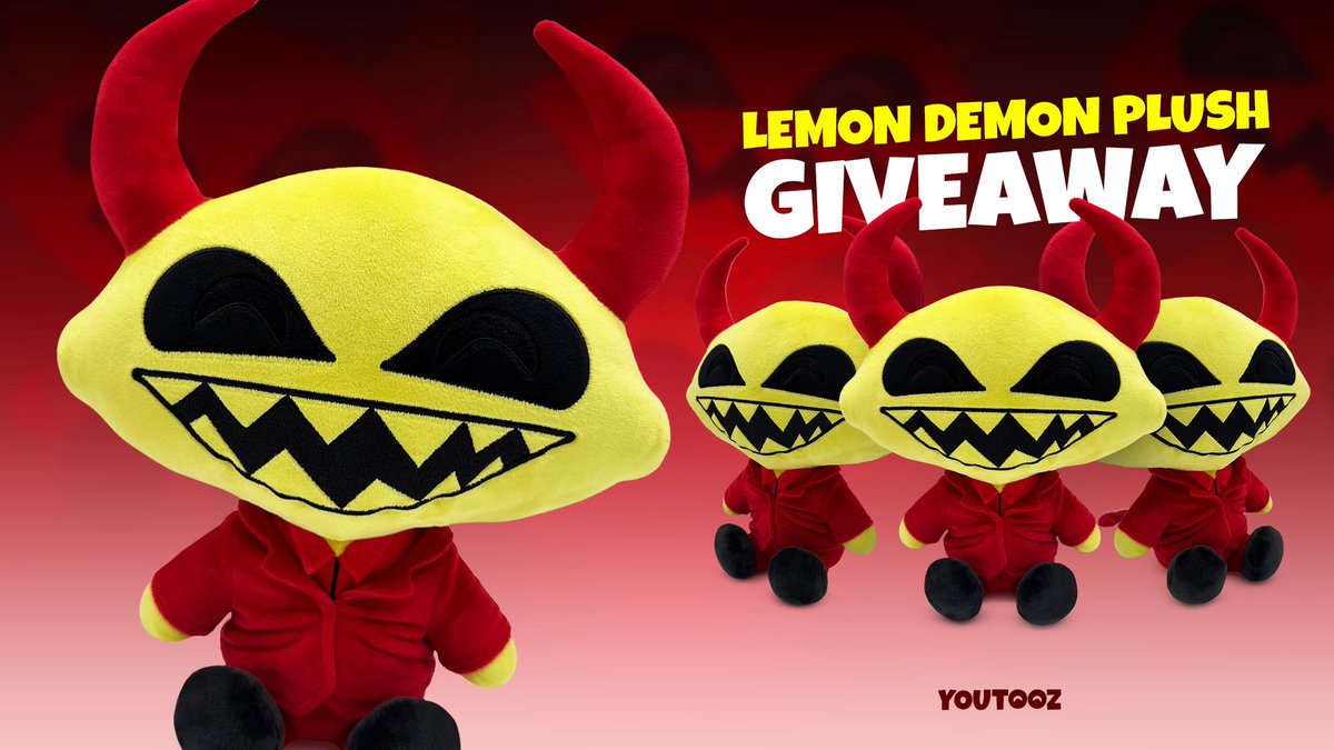 youtooz's tweet photo. you CAN win me 😈

to win a free lemon demon plushie retweet &amp; like this post then comment LEMON DEMON 🍋 no limits on entries! 

3 winners will be picked on the drop day feb 25th 👿 https://t.co/eJiMNzIdQt