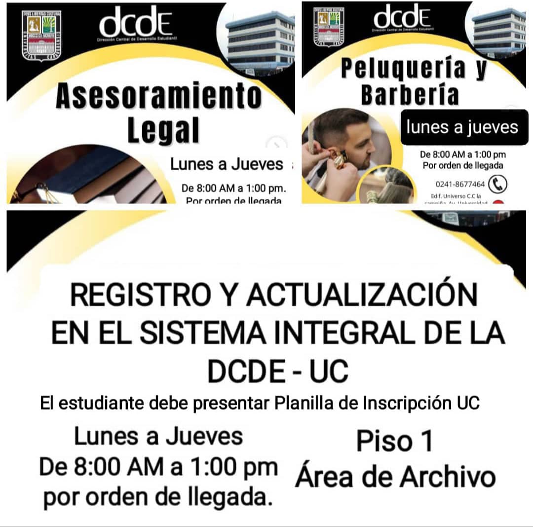 El director de la DCDE, Od. Leonardo León, informa el cronograma de los servicios que se ofrecerán en la semana del  24 al 28 de FEBRERO  2025. Se realizarán trámites de solvencias y actualización de datos para estudiantes con becas.