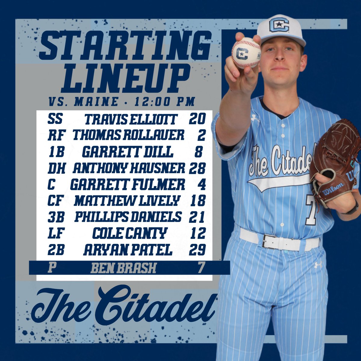 CitadelBaseball's tweet photo. Starting 9⃣!

#jOURney https://t.co/r8TtgvzCgd
