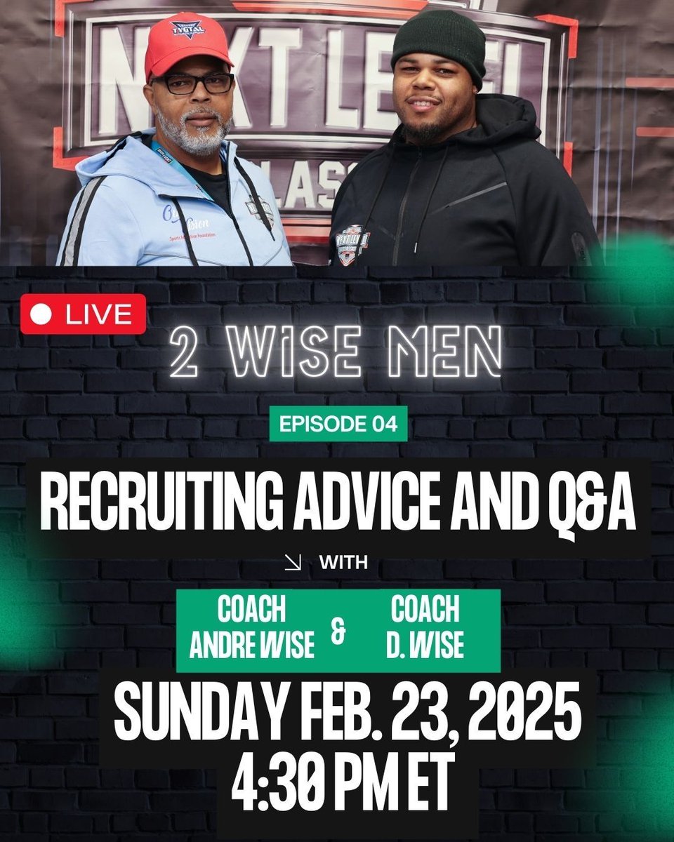 Join us for the first Live episode of 2 Wise Men. We’re hitting hot recruiting topics, girls flag football and your questions about it all. Live at 4:30 PM ET 
Link: buff.ly/4kdhru9