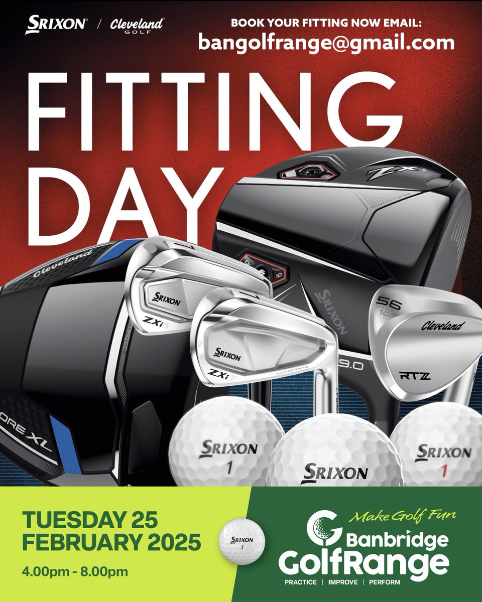 ⛳️BOOK NOW!⛳️

Only a couple of places left at our <a href="/SrixonGolf/">Srixon</a> &amp; <a href="/ClevelandGolf/">Cleveland Golf</a> fitting day at Banbridge Golf Range on Tuesday 25th February, 4–8PM

Email: bangolfrange@gmail.com

#youhitemwegetem <a href="/banbridgegolf/">Banbridge Golf Club</a> <a href="/TandrageeGC/">tandragee golf club</a> <a href="/LurganGC/">Lurgan Golf Club</a> <a href="/edenmoreGC/">EdenmoreGC</a> <a href="/PortadownGC/">Portadown Golf Club</a>