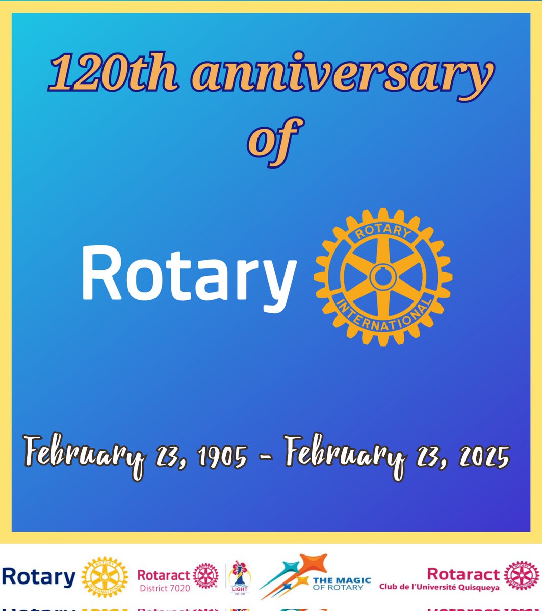 rotaract_uniq's tweet photo. ✨🎉 120 ans du Rotary International ! 🎉✨
Depuis 1905, le Rotary International œuvre sans relâche pour un monde meilleur. 💙🌍
En tant que Rotaract Club de l’Université Quisqueya, nous sommes fiers de faire partie de cette grande famille. 💛💙
#RotaryInternational
#Rotary120 https://t.co/f3IsxV2TTU