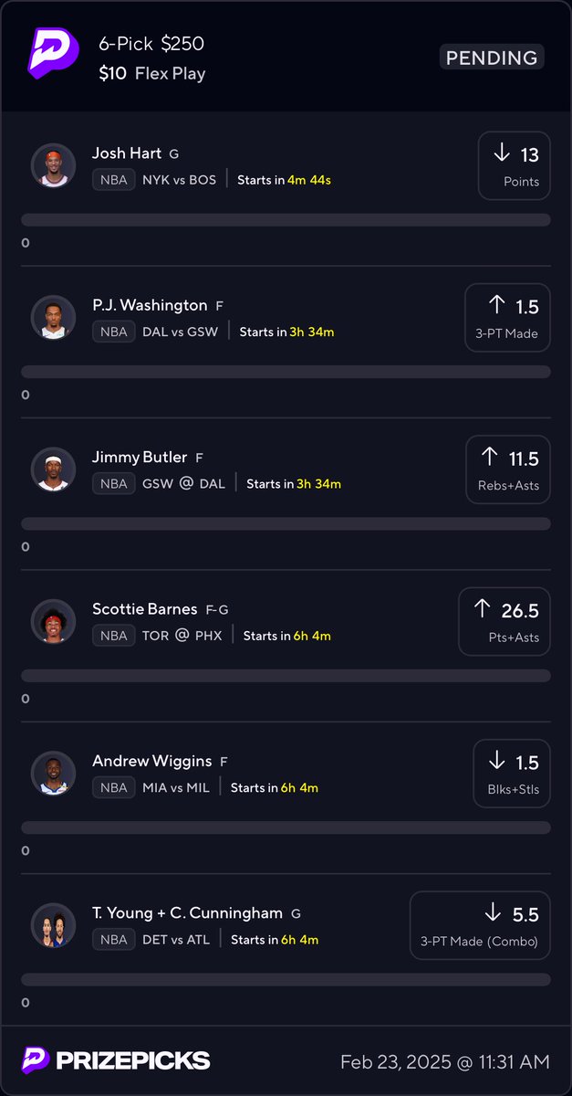 ✅Prizepicks POTD 2/23✅

Lots of value in these guys here. Let’s get some positive vibes and take ‘em to the bank🍀💸