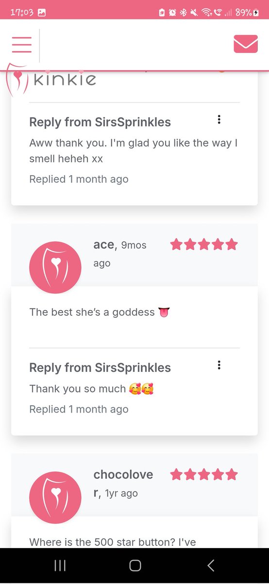 Stephanie Burrage (@sirssprinkles) on Twitter photo Some of the reviews I have ❤️❤️❤️ #kinkie #kinktok #Kink2 #Trending #ofgirls #babe Some of the reviews I have ❤️❤️❤️ #kinkie #kinktok #Kink2 #Trending #ofgirls #babe