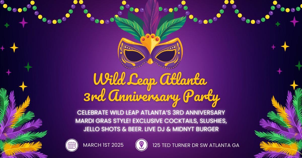 🎉 Cheers to 3 amazing years in Atlanta! Join us at Wild Leap for the ultimate celebration. Follow @wildleapatl to stay updated on our downtown happenings, the perfect pre- and post-event destination! 🥳 #WildLeapATL #Anniversary #CelebrateInStyle