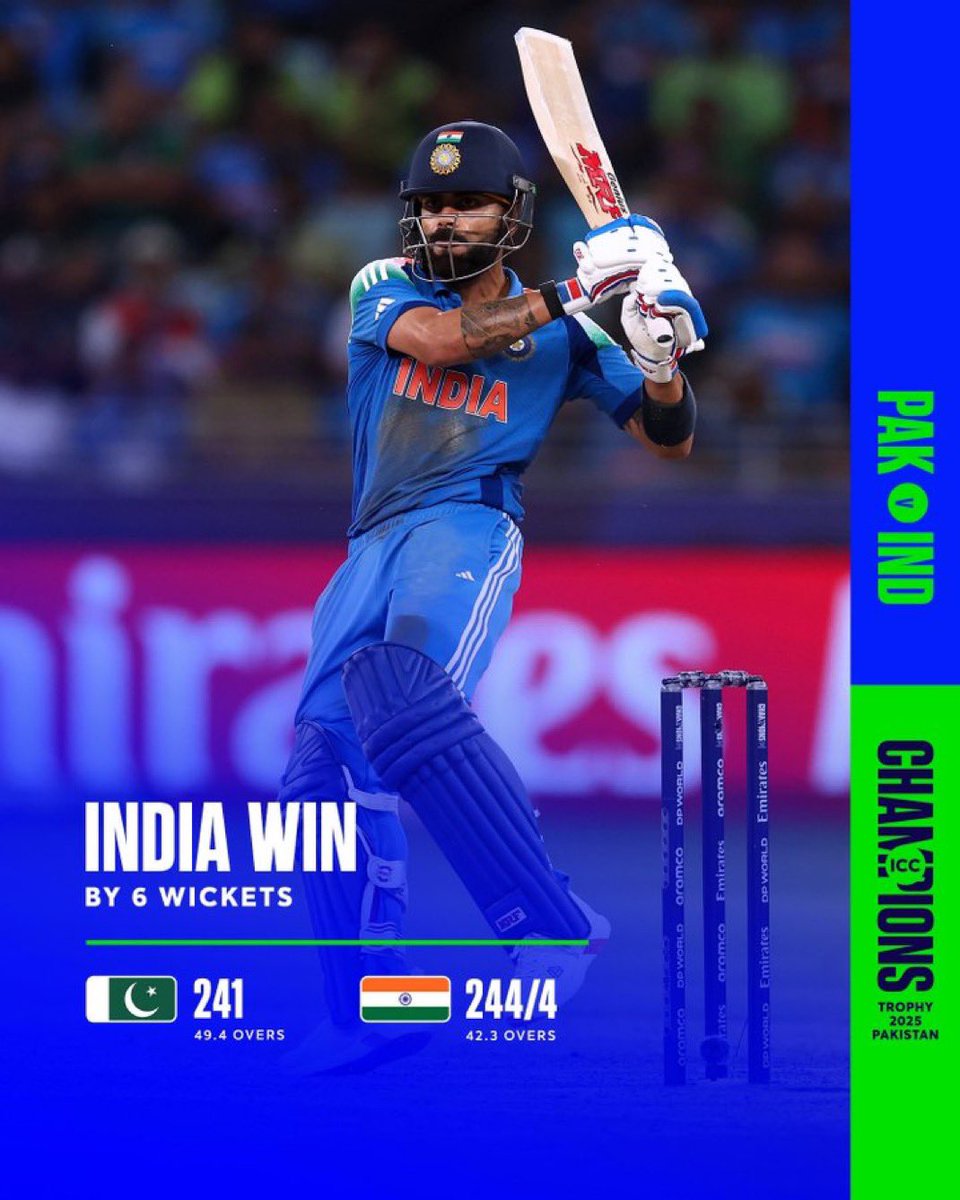 Team India - brilliant performance today ✌️
Solid bowling and brilliant batting 🏏🏏
Congratulations Team!!! 🇮🇳
#MenInBlue #TeamIndia #Cricket #IndiavsPak