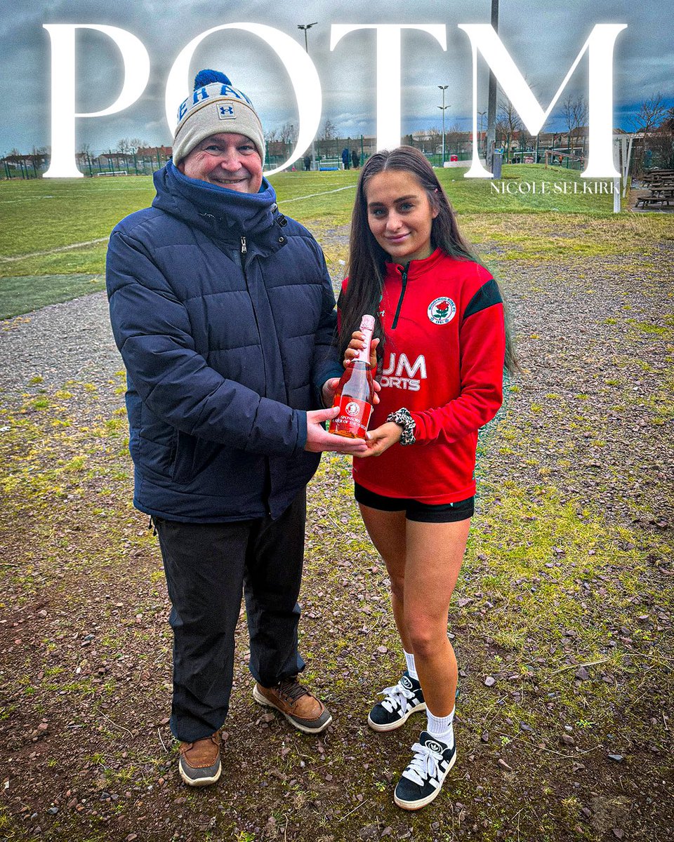 𝗣𝗹𝗮𝘆𝗲𝗿 𝗼𝗳 𝘁𝗵𝗲 𝗠𝗮𝘁𝗰𝗵 🍾

Well done to <a href="/NicoleSelkirk/">nicole</a> who picked up the POTM bubbly this afternoon 👏🏻

Thank you to Bex’s dad Gordon for doing the honours &amp; another big thanks to today’s Match Sponsor White Wolf Therapies who also sponsors Nicole 🤝🏻