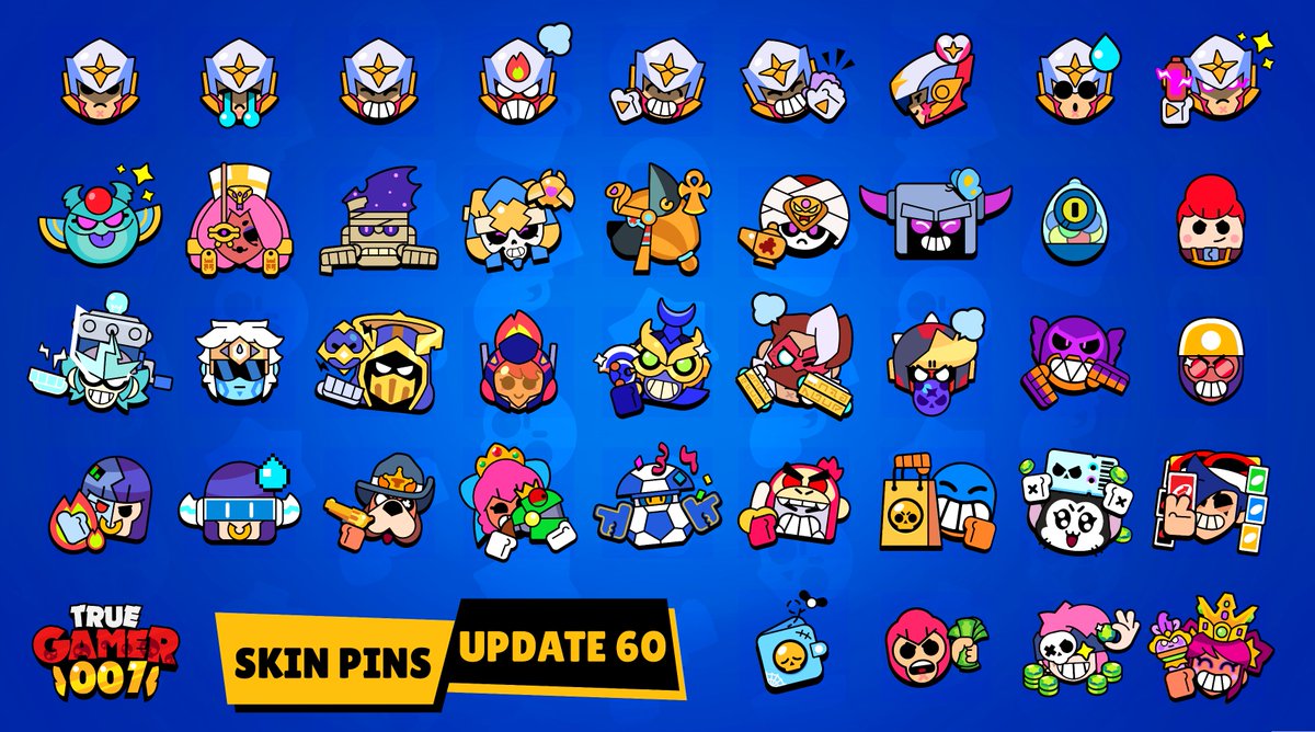 Pins I worked on this update! And finally pins for some old skins in this update!

Let me know what's your favorite pin 📝
#BrawlStars