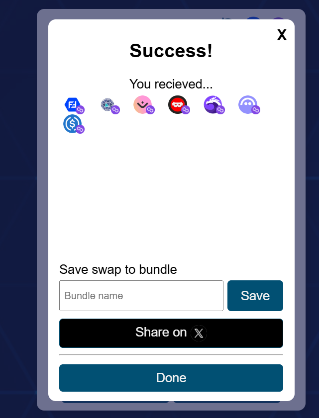 oskadave's tweet photo. I just swapped using Bundle Share on ViciSwap. One link, one approval:  https://t.co/172GGlLTwB #VCNT #ViciCoin #ViciSwap #ViciNFT #Crypto https://t.co/XzsFrLLfVj