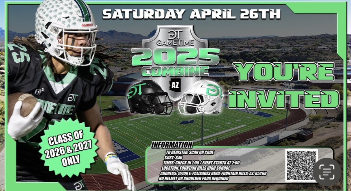 Happy to receive an invitation to the “2025 Gametime R&amp;C Combine” #football #athletics #highschoolsports