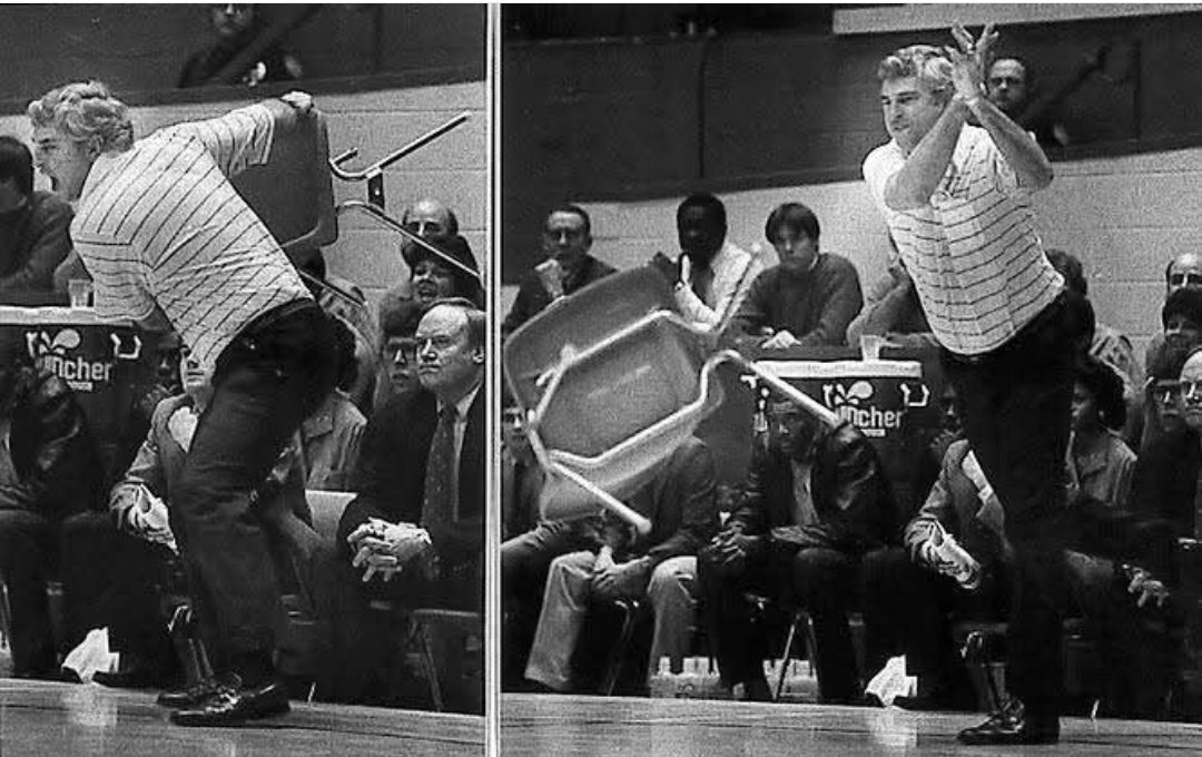 40 years ago today, Indiana University men's basketball coach Bob Knight calmly expressed his displeasure with a referee's call.