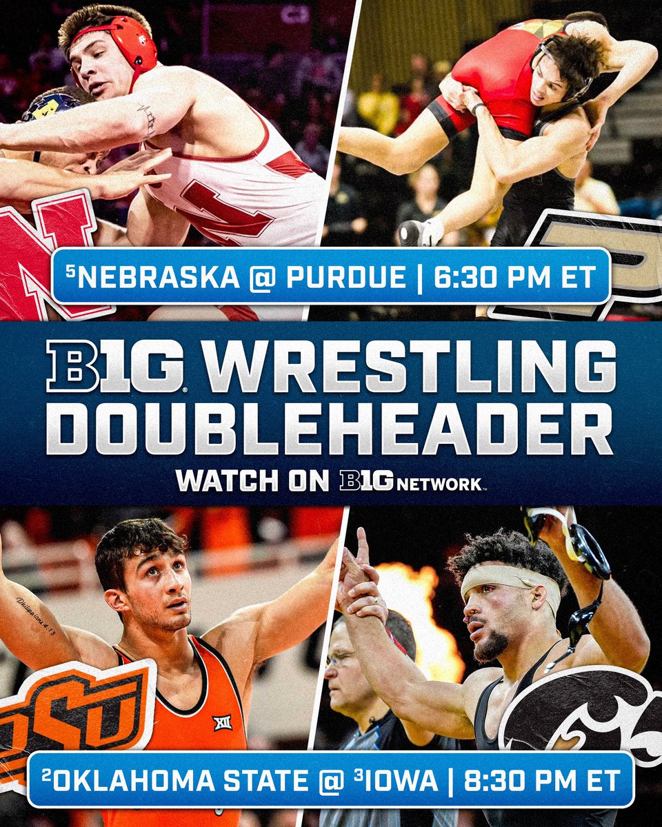 It’s a big night of wrestling on <a href="/BigTenNetwork/">Big Ten Network</a> 🍿

#B1GWrestling