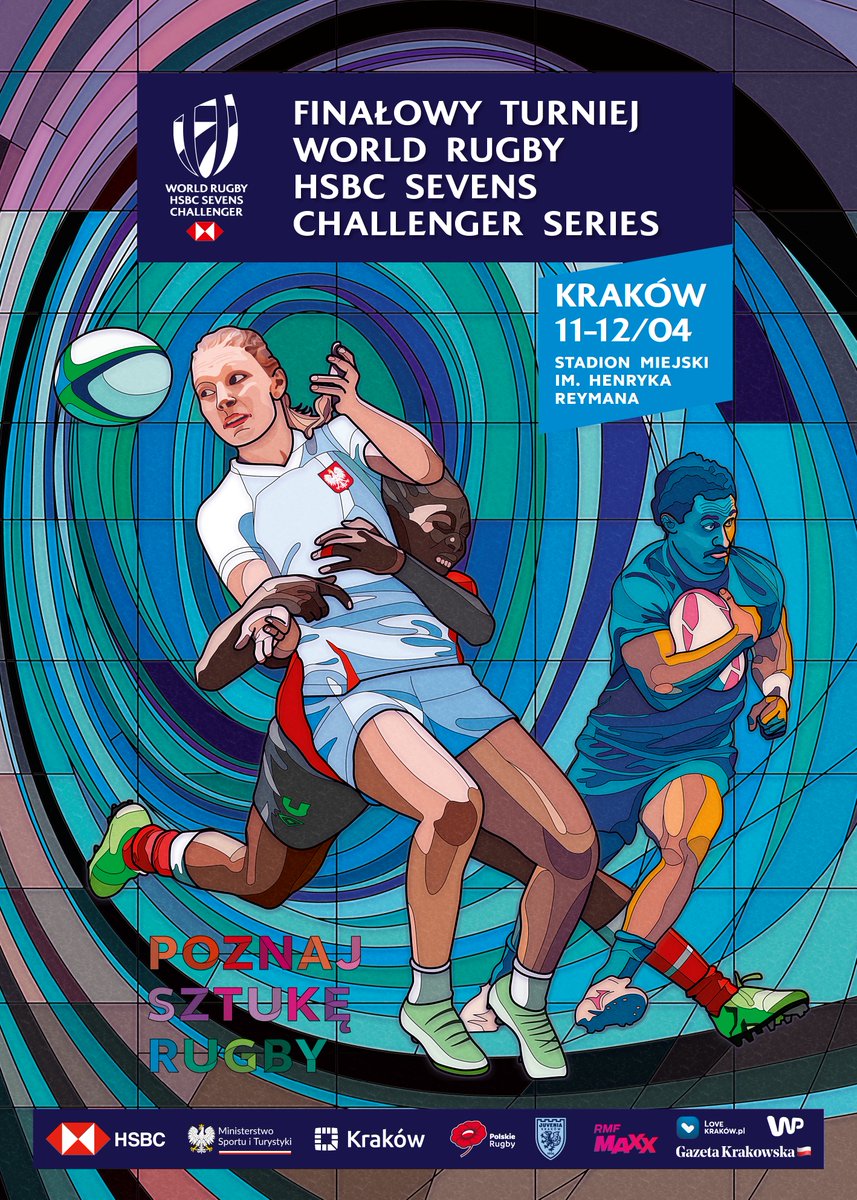 Największe wydarzenie rugby 7 w Europie w tym roku! Okazja żeby zobaczyć w akcji żeńską reprezentację Polski oraz uczestników ostatnich igrzysk olimpijskich w Paryżu! 
11-12 kwietnia Kraków - Stadion Miejski im. Henryka Reymana.
Poznaj Sztukę Rugby!