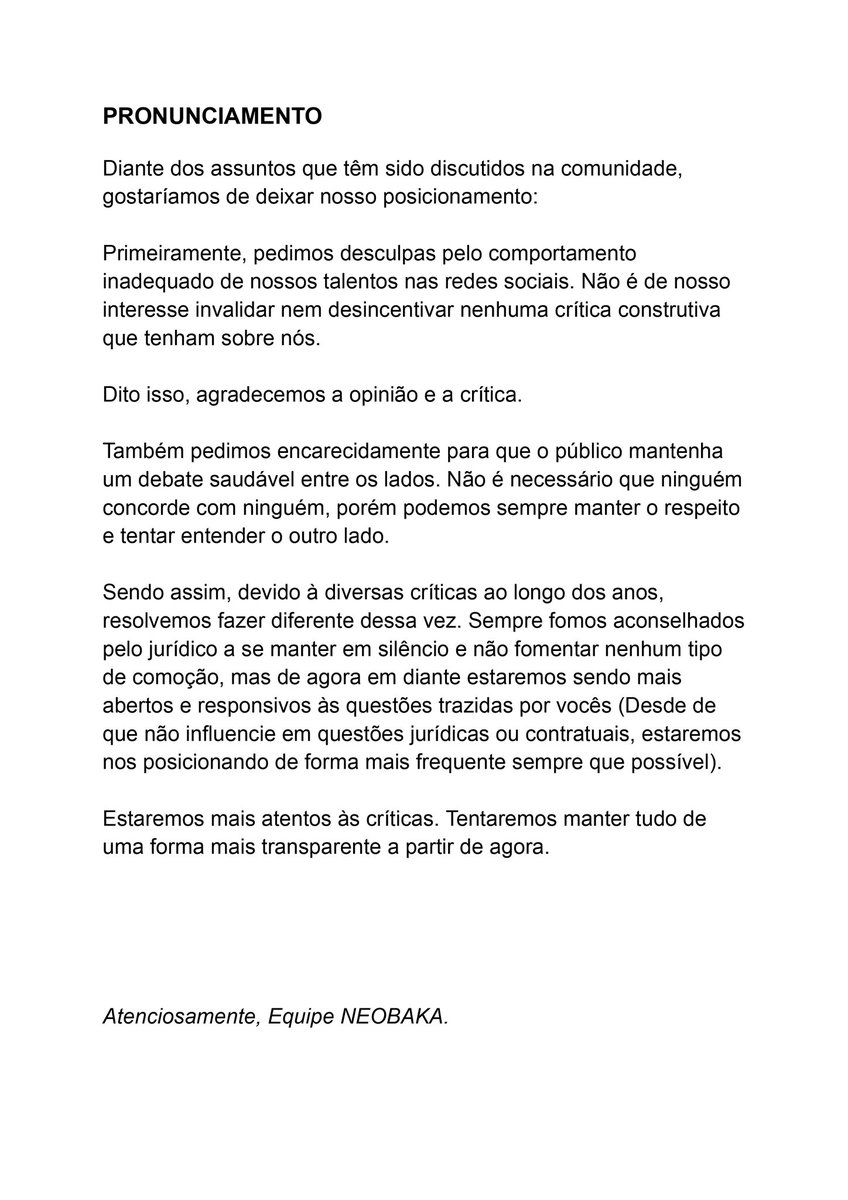 Reconhecemos o impacto dos nossos atos e lamentamos profundamente tanto o ocorrido quanto a demora em nos pronunciarmos.  Estamos ouvindo cada voz e comprometidos a transformar esse aprendizado em melhorias reais. Agradecemos pela paciência, compreensão e pela oportunidade de
