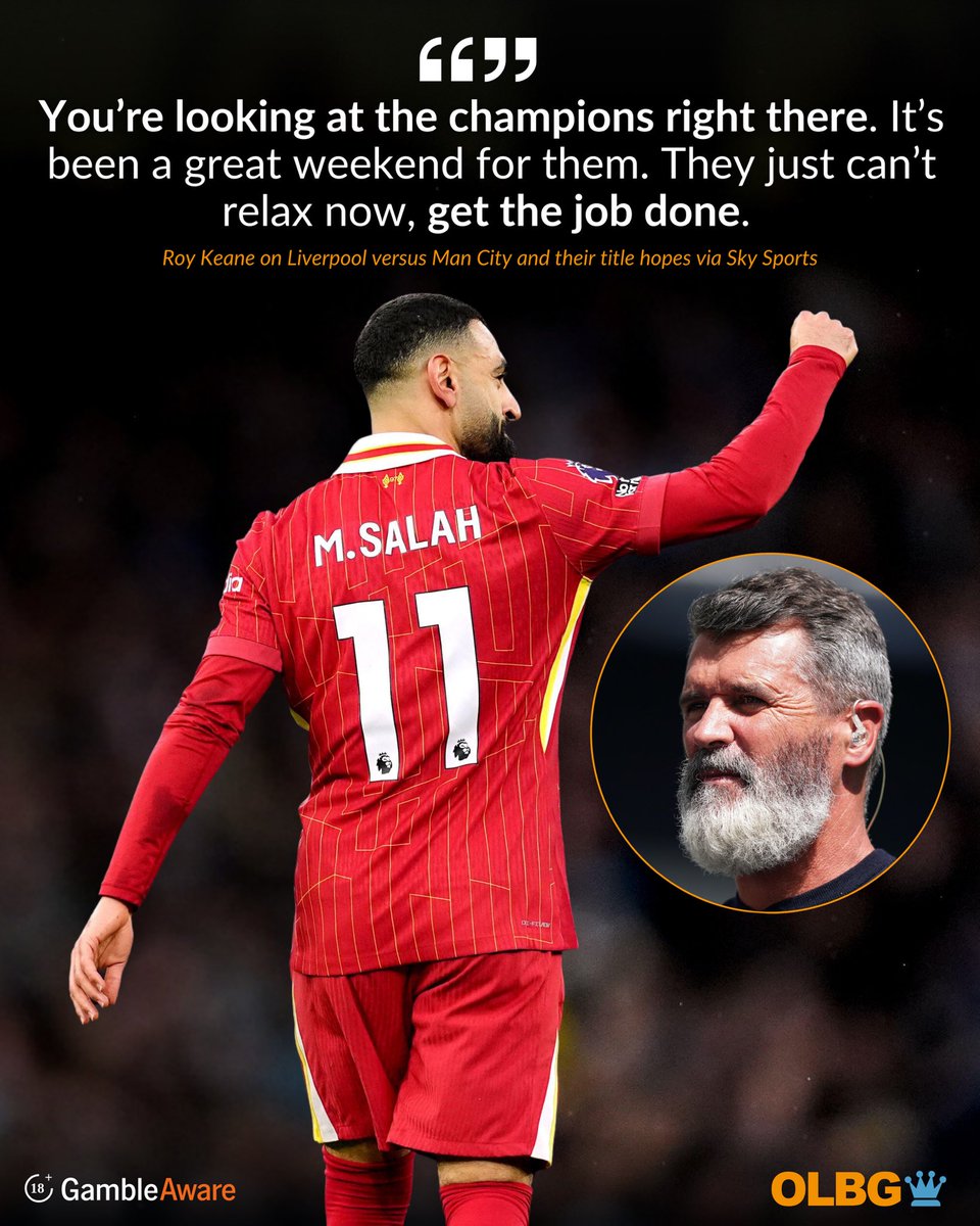 OLBG's tweet image. 👀 Agree with Keane? 

Liverpool are now odds on favourites for the title. One bookmaker even paid out early! 

Who will be crowned champions? 👑

18+ | Begambleaware  

#salah #keane #roykeane #skysports #MCILIV #lfc #mancity #lfcfamily #football