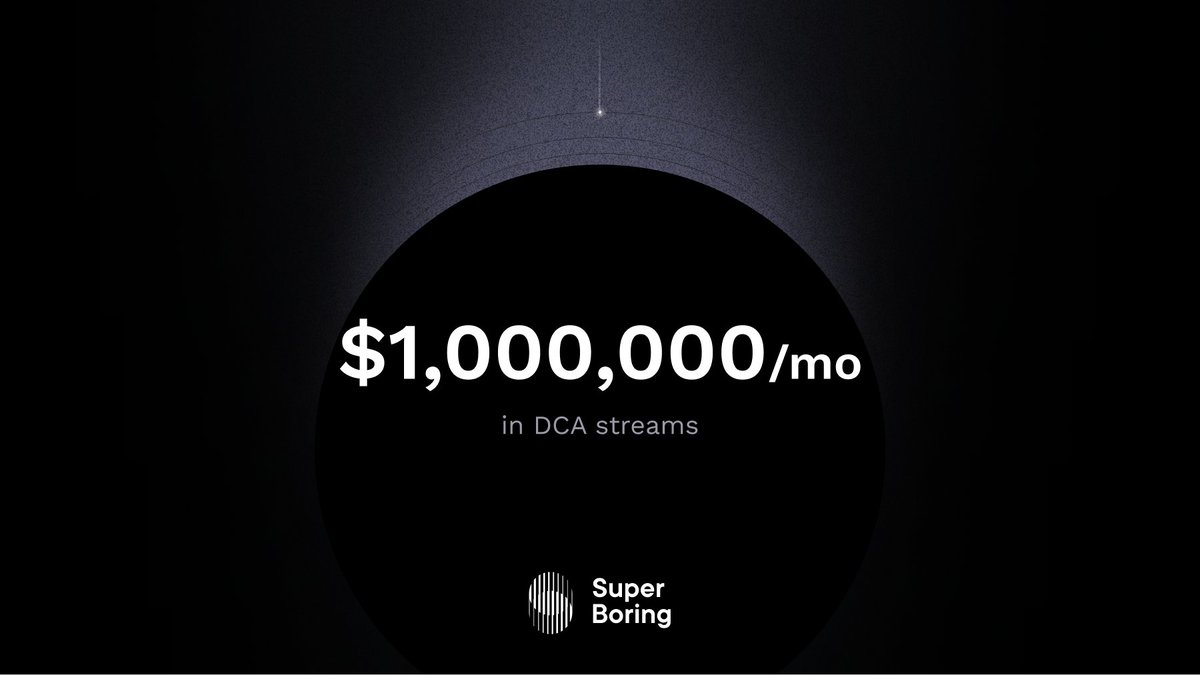 We've just crossed $1M per month DCA flow!
This is just the beginning.
DCA every second, only on SuperBoring.