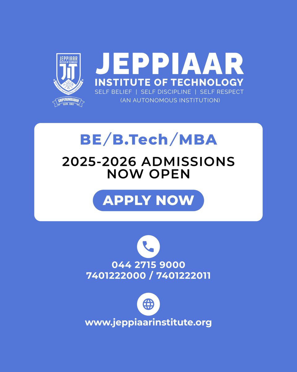 JeppiaarIT's tweet photo. 🌟 Gateway to a Bright Future at Jeppiaar Institute of Technology!
📌 TNEA Counselling Code: 1140
Take the first step toward success—Apply Now!
#BrightFutureStartsHere #JeppiaarInstituteOfTechnology #Admissions2025 #EngineeringYourSuccess #MBACareer #AutonomousInstitution https://t.co/L4sic7489k