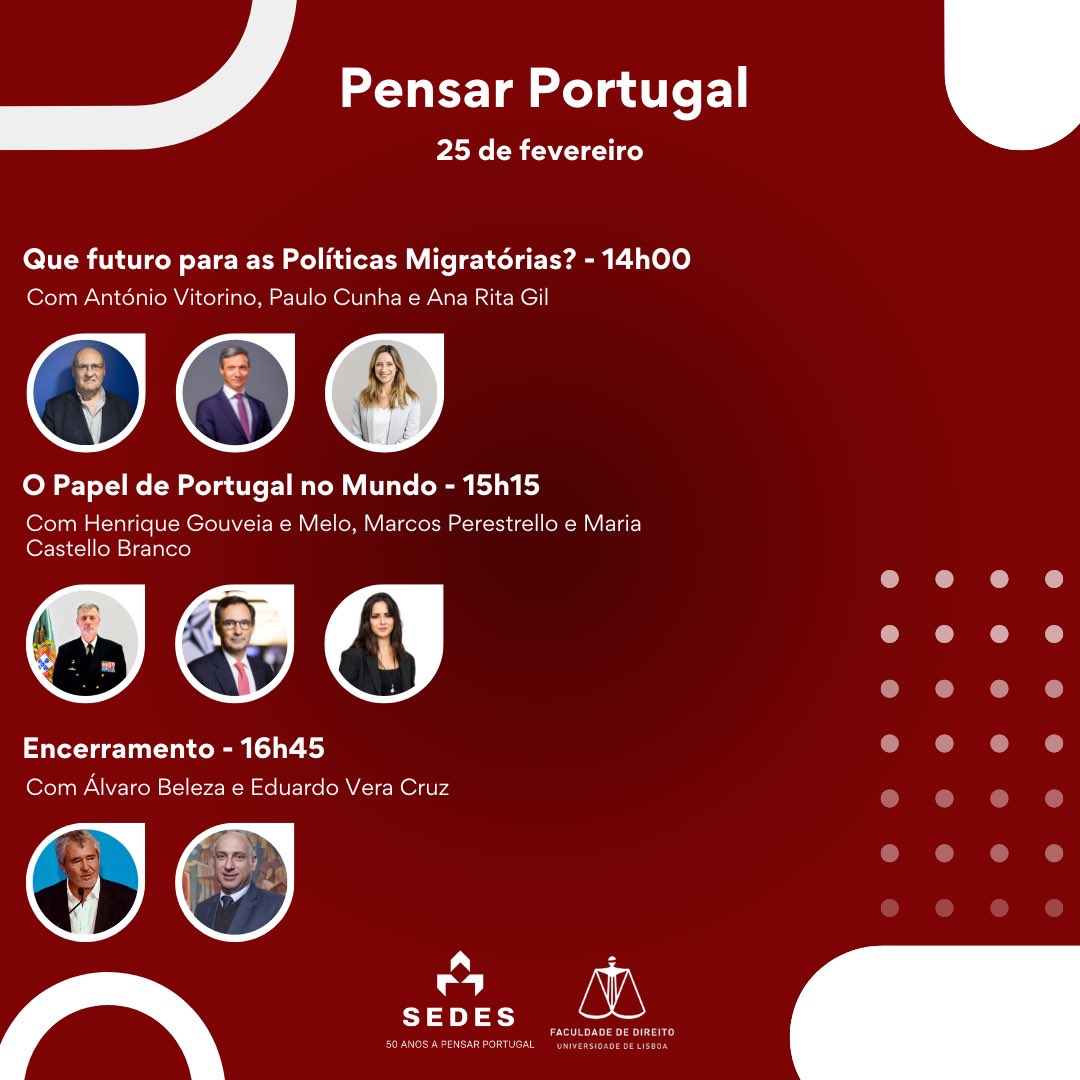 Convenção Pensar Portugal - 24 e 25 fevereiro, na Faculdade de Direito da Universidade de Lisboa. 

Entrada sujeita a registo no link: eventbrite.com/e/congresso-pe…