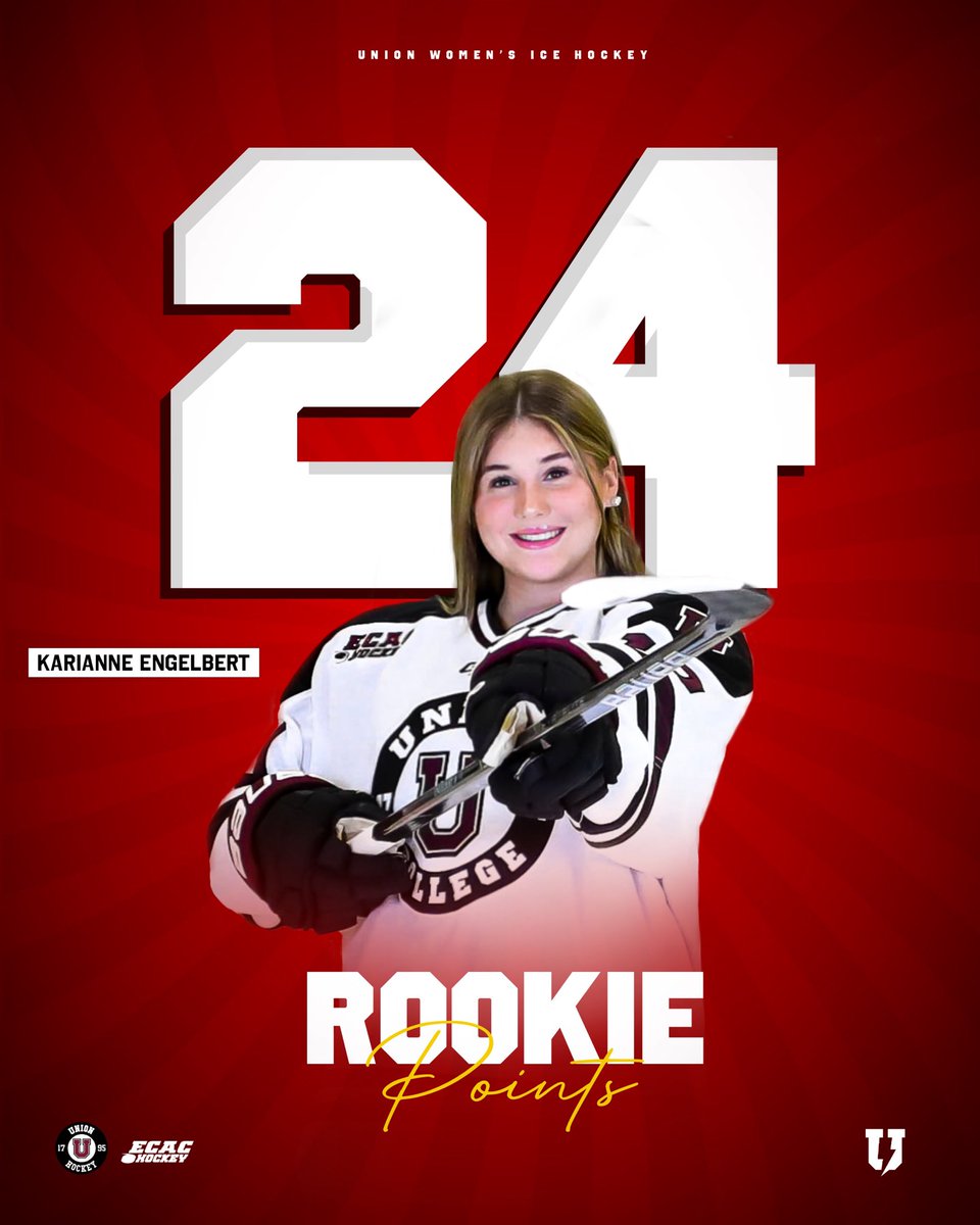 UnionWHockey's tweet photo. Beating Brown came with some broken records! 👀 

Congratulations to senior captain Maren Friday who has now become the all-time points leader among blueliners after assisting on both goals yesterday!

Congratulations to first year Karianne Engelbert who broke the single season record for rookie points in the Division I era, netting two goals yesterday! 

Congratulations to junior Stephanie Bourque, who broke the single-season record for points among blue liners with an assist yesterday! 

#GoU