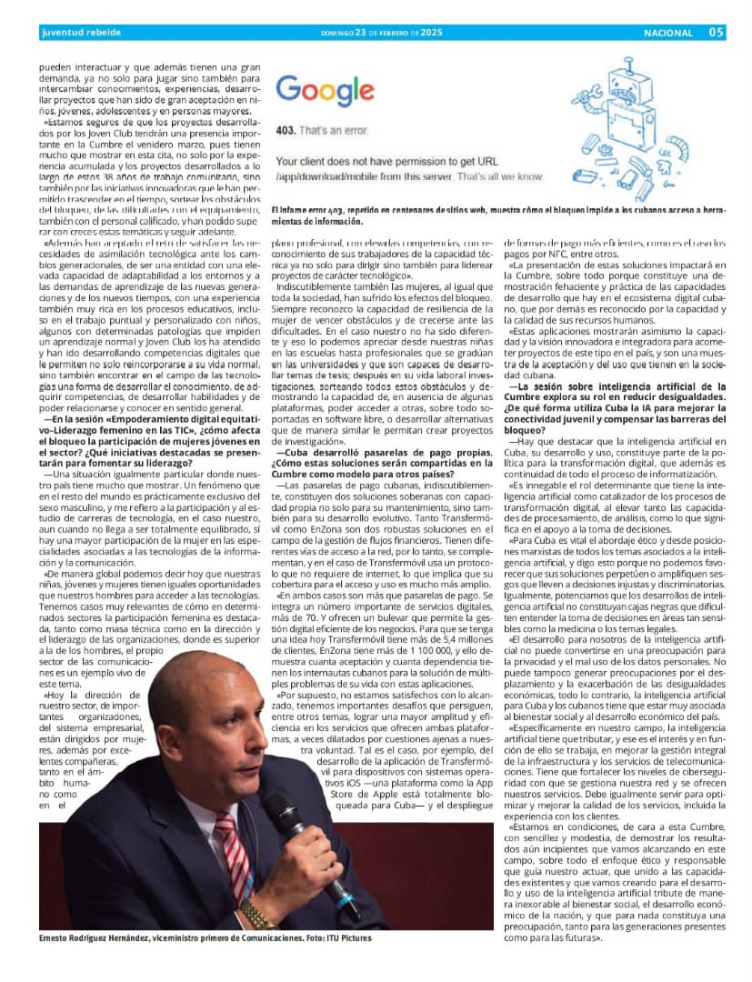 #Cuba tiene mucho que mostrar en el uso de las Tics. Entrevista al VM primero de <a href="/MINCOMCuba/">Ministerio de Comunicaciones Cuba</a>, Ernesto Rodríguez, sobre evento de jóvenes en las nuevas tecnologías, que organizan la UIT y nuestro país, así como desafíos del desarrollo frente al bloqueo. ¡Muy recomendada!