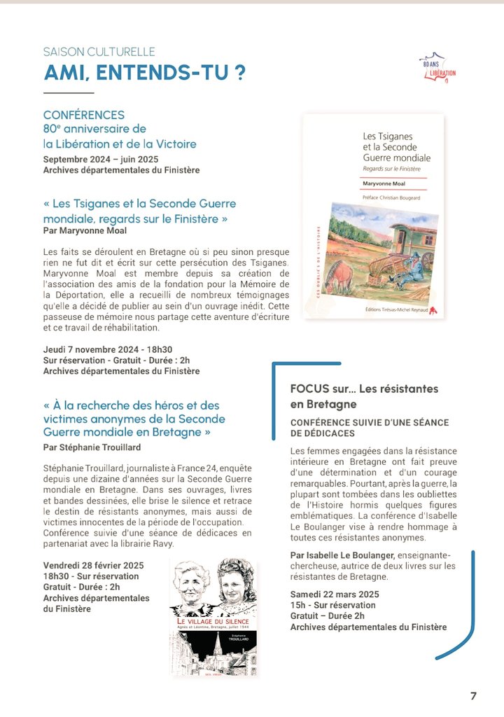 [IDÉE SORTIE]
Conférence "A la recherche des héros et des victimes anonymes de la Seconde Guerre mondiale en Bretagne " par <a href="/Stbslam/">Stéphanie Trouillard</a> suivie d'une séance de dédicaces.
🗓️ Rendez-vous vendredi 28 février à 18h30 aux <a href="/archives29/">Archives29</a>
Gratuit, sur inscription : archives.finistere.fr/evenements/con…