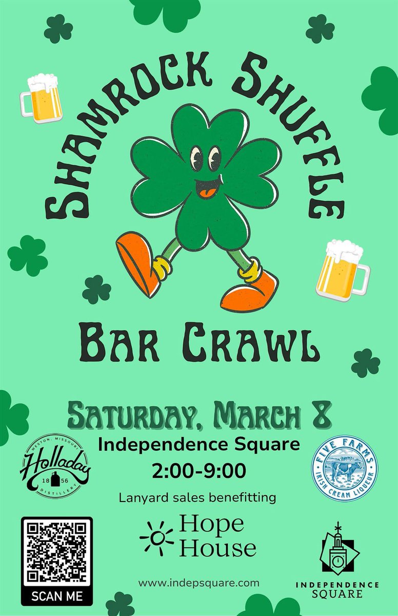 ☘️Top O’the Day to You☘️
The Shamrock Shuffle happens Saturday, March 8 from 2-9pm. Tickets are only $10 and benefit Hope House. 
Thank you to our presenting sponsors Holladay Distillery and Five Farms Irish Creme liqueur.

#shamrockshuffle #stpatricksfun