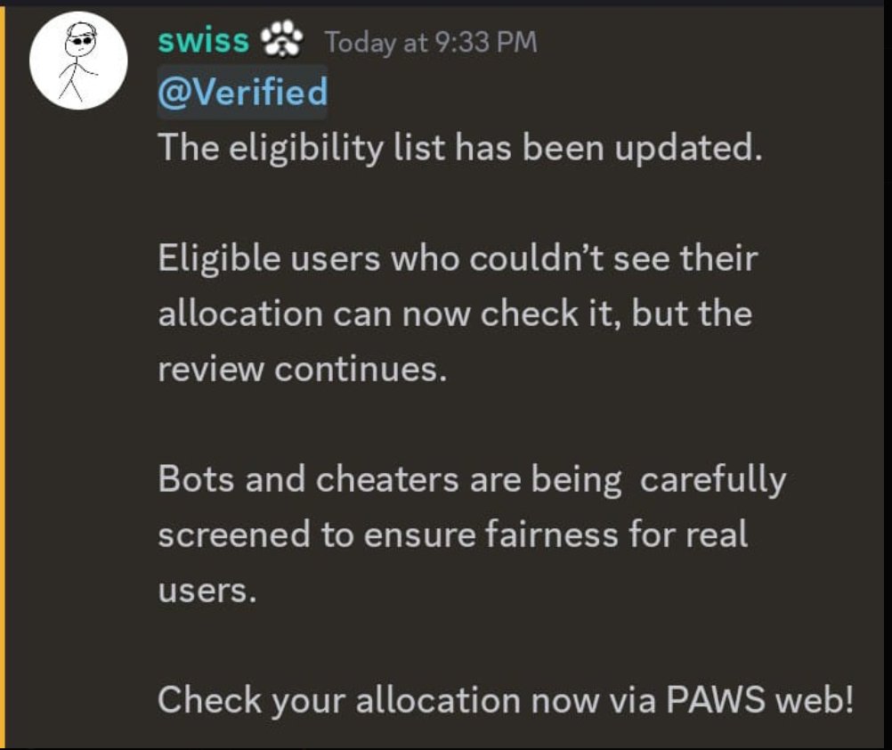 brightnodes_'s tweet image. BREAKING🚨: 

$PAWS Eligibility List has been updated.  Kindly Recheck your Allocation.

#PawsCommunity #Paws #airdrop #Solana #CRYPTO #memecoin