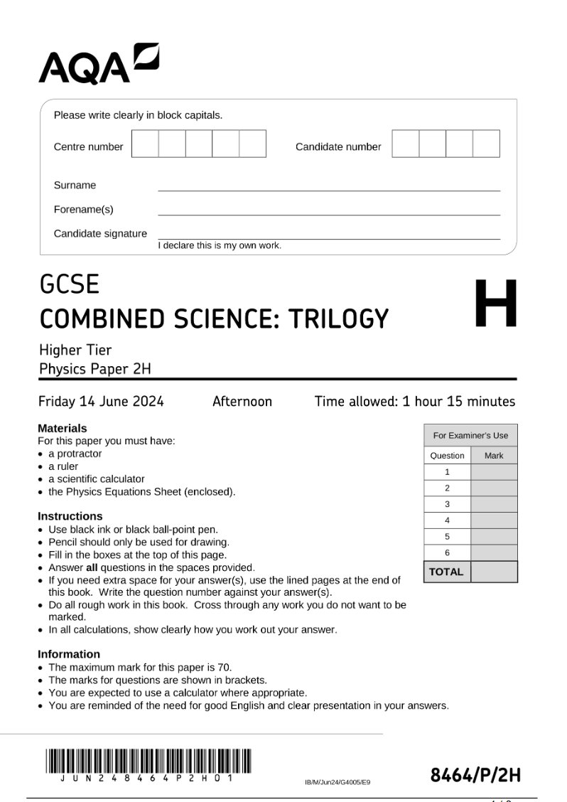 emilycilka73424's tweet image. stuvia.com/doc/7334463/20…
2024 AQA GCSE COMBINED SCIENCE: TRILOGY: PHYSICS PAPER 2H QP(8464/P/2H: HIGHER TIER)
#aqa #aqagcsecombinedscience #combinedscience #combinedsciencephysics #gcsephysics #AQAGCSECOMBINEDSCIENCETRILOGYPHYSICS