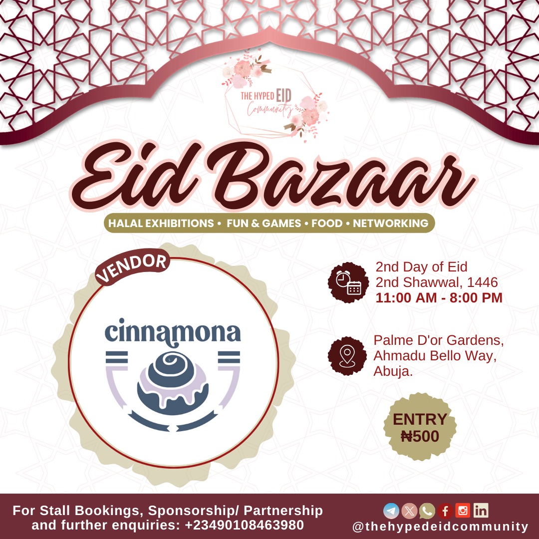 HypedEid's tweet image. You cannot afford to miss out @cinnamonaa &apos;s Cinnamon rolls, and drinks (boba, cooconut milk &amp;amp; lemonade) at #TheHECEidBazaar

#EidCelebration #EidBazaar #AbujaEvents #CommunityVibes #eid2025 #EidInAbuja #HalalFun #HypedEidFamily #HypedEidCommunity #eidspecial #eidshop #EidParty…